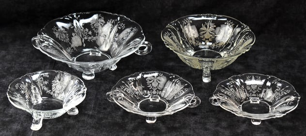 HEISEY 'ORCHID' FOOTED SERVING BOWLS