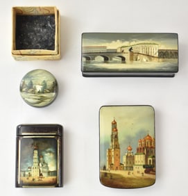 COLLECTION OF RUSSIAN HAND-PAINTED KHOKHLOMA LACQUER BOXES FROM FEDOSKINO