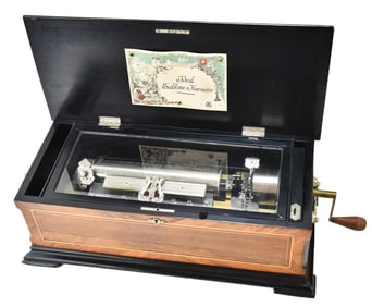 19TH C. MERMOD SWISS COLUMBIA STYLE CYLINDER MUSIC BOX