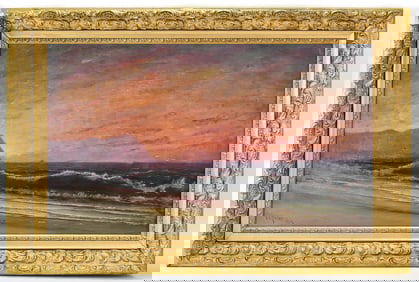 JE STUART 'SUNSET-TILLAMOOK HEAD & LIGHTHOUSE FROM CLATSOP BEACH, OREGON' OIL PAINTING