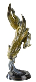 OREGON ARTIST STEVE RETZLAFF 1995 LIMITED EDITION BRONZE RIVER OTTERS SCULPTURE