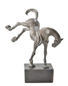 JAMES CAHILL SIGNED LIMITED EDITION BRONZE ABSTRACT MODERNIST BUCKING HORSE SCULPTURE