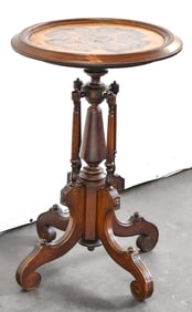 VICTORIAN AESTHETIC MOVEMENT MAHOGANY AND MAPLE MARQUETRY PLANT STAND