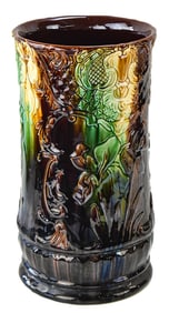 ROSEVILLE POTTERY BLENDED MAJOLICA 'IRIS' UMBRELLA STAND