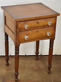 19TH C. TWO-DRAWER MAPLE SIDE TABLE