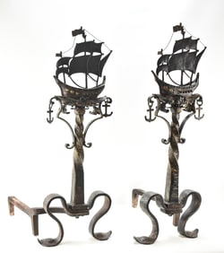 PAIR OF SPANISH GALLEON ANDIRONS