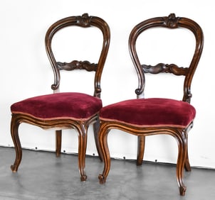 PAIR OF LUIGI FILIPPO BALLOON-BACK GARNET VELVET WALNUT PARLOR CHAIRS