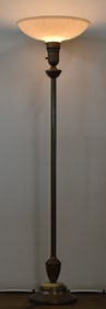 BRASS TORCHIERE FLOOR LAMP WITH MILK GLASS SHADE