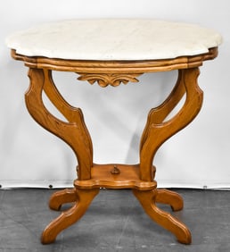 VICTORIAN OAK MARBLE TOP PARLOR TABLE