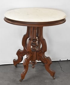 VICTORIAN OAK MARBLE TOP PARLOR TABLE