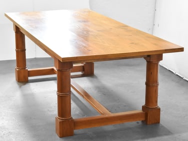 FIR HARVEST TRESTLE DINING TABLE, EARLY 20TH CENTURY