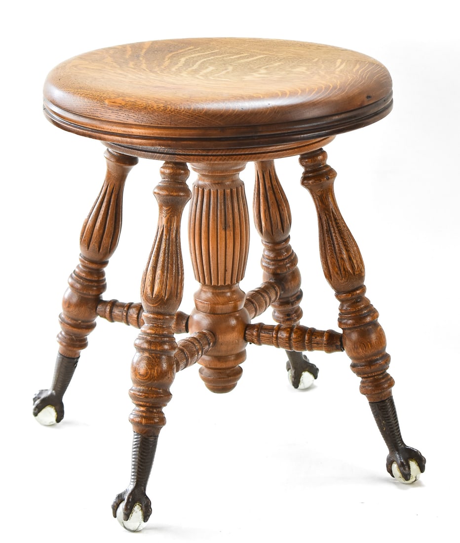 VICTORIAN OAK CLAW AND BALL PIANO STOOL (1 of 2)