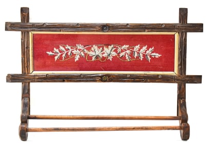VICTORIAN MAPLE EMBROIDERED TOWEL RACK