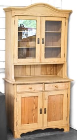 19TH C. PINE STEP BACK CUPBOARD