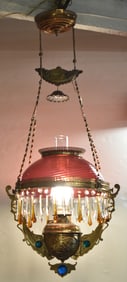 VICTORIAN JEWELED HANGING PARLOR LAMP