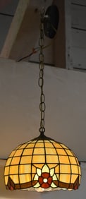 TIFFANY STYLE HANGING STAINED SLAG GLASS LAMP