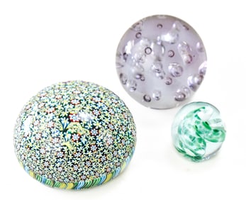 THREE ART GLASS PAPERWEIGHTS