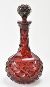 W.H.B. & J. RICHARDSON STYLE RED CASED GLASS DECANTER, MID-19TH CENTURY