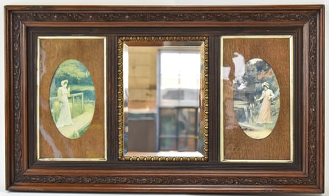 VICTORIAN OAK TRIPTYCH MIRROR