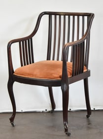 ANTIQUE CURVED WALNUT SIDE CHAIR ON CASTORS