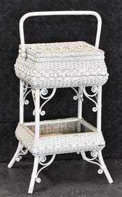 EARLY 20TH CENTURY WHITE WICKER SEWING STAND