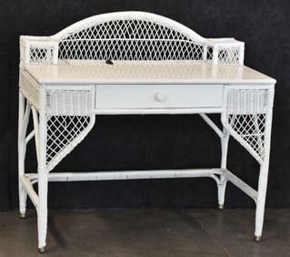 VINTAGE WHITE WICKER VANITY DESK
