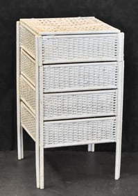 VINTAGE WHITE WICKER LINEN CABINET