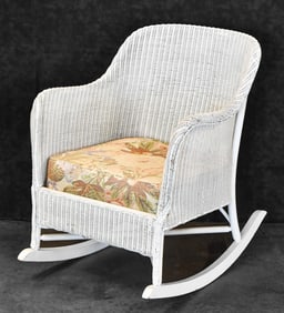 NEW ENGLAND STYLE WHITE WICKER ROCKING CHAIR