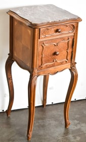 FRENCH LOUIS XV WALNUT MARBLE TOP NIGHTSTAND