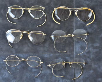SIX PAIRS OF VICTORIAN EYEGLASSES: BAUSCH & LOMB, 12k GOLD BAY STATE OPTICAL, AND MORE