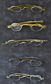 BENZ GERMANY SPECTACLES AND FOUR SILVER/GOLD-TONE SPECTACLES; 19TH CENTURY