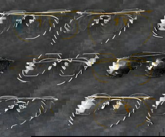 SIX VICTORIAN OCTAGONAL EYEGLASSES; 12K GOLD AND GOLD-FILLED