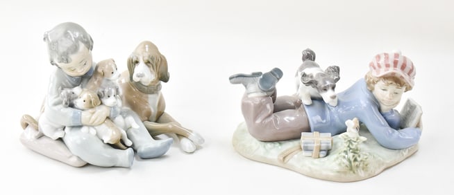 PAIR OF LLADRO FIGURINES 'NEW PLAYMATES' & 'STUDY BUDDIES'