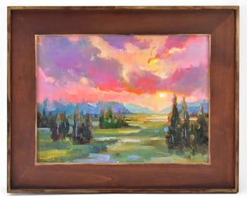 EMILYA LANE SUNSET LANDSCAPE OIL PAINTING