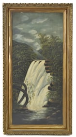 SIGNED WATERFALL LANDSCAPE OIL PAINTING
