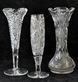 THREE BRILLIANT CUT GLASS VASES