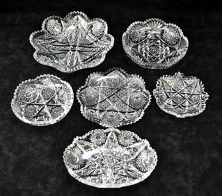 SIX BRILLIANT CUT GLASS LOW BOWLS