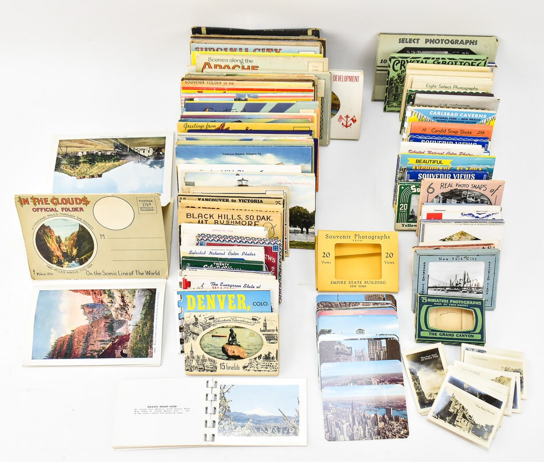 LARGE ASSORTMENT OF SOUVENIR PHOTOGRAPH PACKAGES: Includes approximately 103 souvenir photographs in original folders, circa first quarter 20th century,