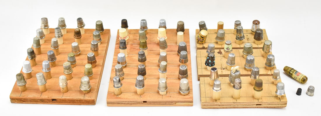 75 VINTAGE SEWING THIMBLES: NOVELTY, SOUVENIR, AND MORE: Includes approximately 75 sewing thimbles: novelty, souvenir, and more.