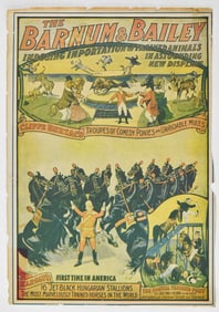1909 BARNUM & BAILEY FRAMED DOUBLE-SIDED INSERT ADVERTISEMENT 'IMPOSING IMPORTATION OF TRAINED