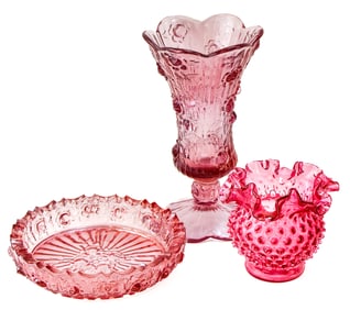 ASSORTED FENTON CABBAGE ROSE GLASS & MORE