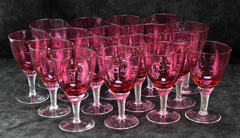 COLLECTION OF CRANBERRY PATTERN GLASS GOBLETS