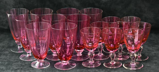 COLLECTION OF CRANBERRY PATTERN GLASS GOBLETS