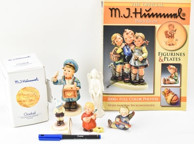 HUMMEL ASSORTMENT: PRICE GUIDE, MARCH WINDS PLACE CARD HOLDER, SACRART ANGEL, AND MORE