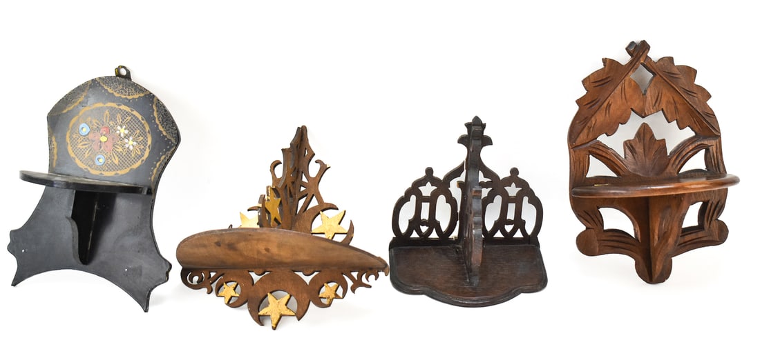 COLLECTION OF VICTORIAN CARVED WOOD CANDLE SHELVES (1 of 2)