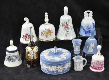 WEDGWOOD, MEISSEN, DANBURY MINT BELLS AND MINIATURES