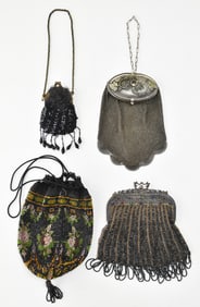 FOUR VICTORIAN BEADED CLUTCHES
