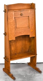 EARLY GUSTAV STICKLEY ARTS AND CRAFTS OAK CHALET DROP-FRONT DESK MODEL NO. 505