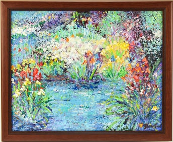 OSCAR FLORES FIOL GARDEN LANDSCAPE OIL PAINTING
