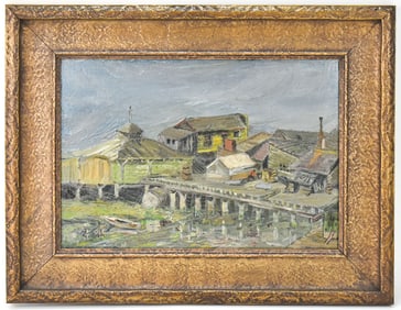 CHARLOTTE MISH 'GREY DAY ON THE DOCKS' OIL PAINTING